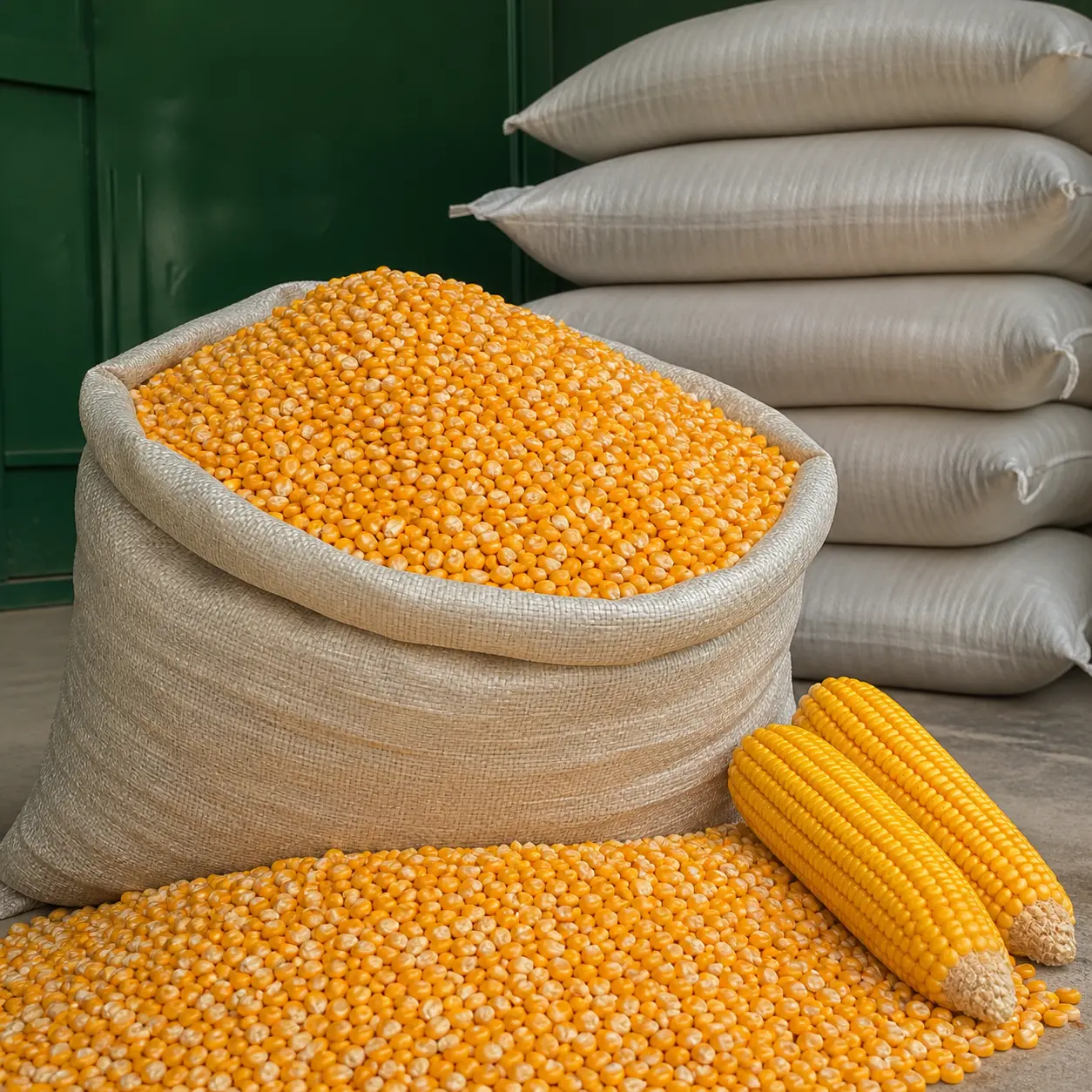 Dry maize in a wholesale sack