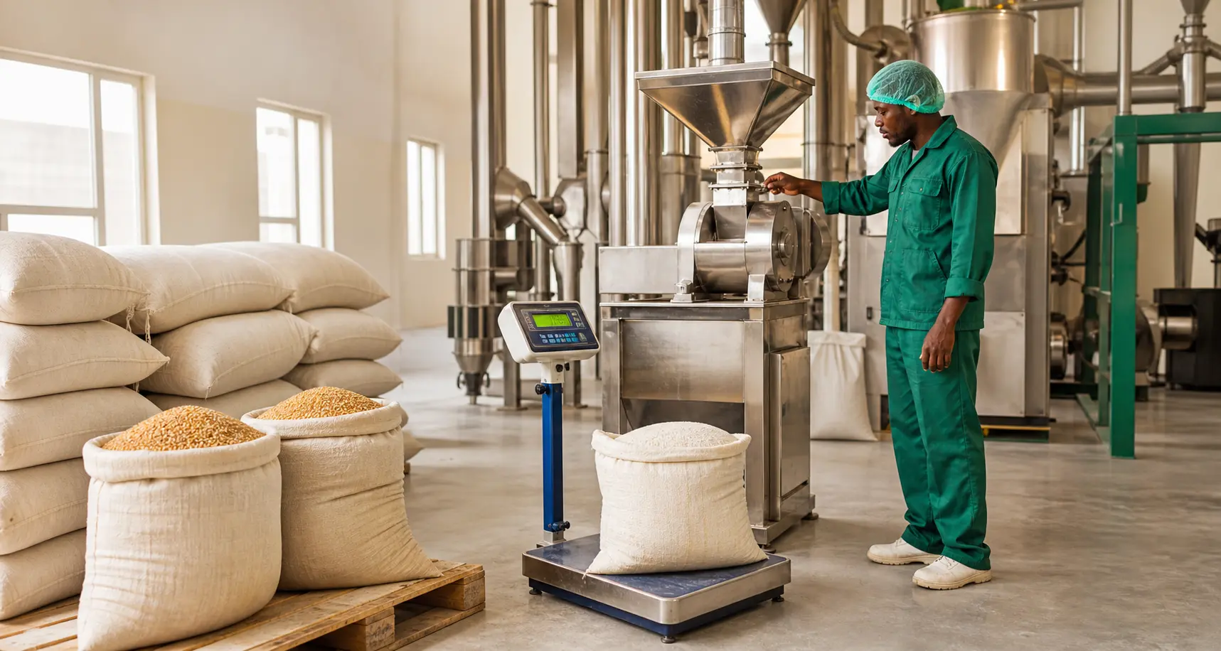 Mill operator checking equipment and a digital scale