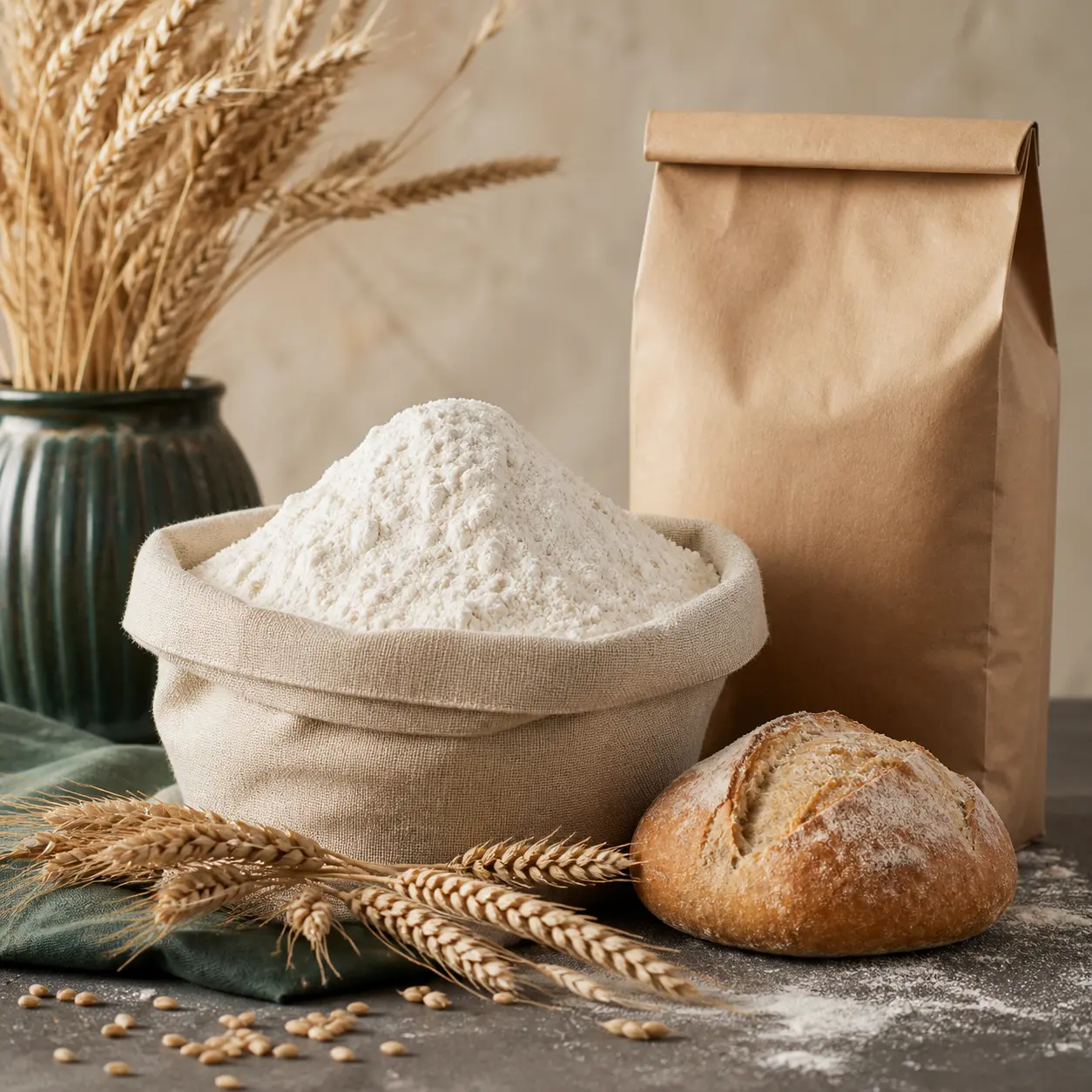 Wheat flour and wheat heads